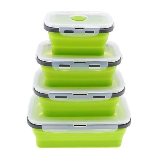 4pcs Sealed Collapsible Lunch Box Microwavable Food Storage Container  Leakproof Eco-Friendly Silicone Portable Bento Box