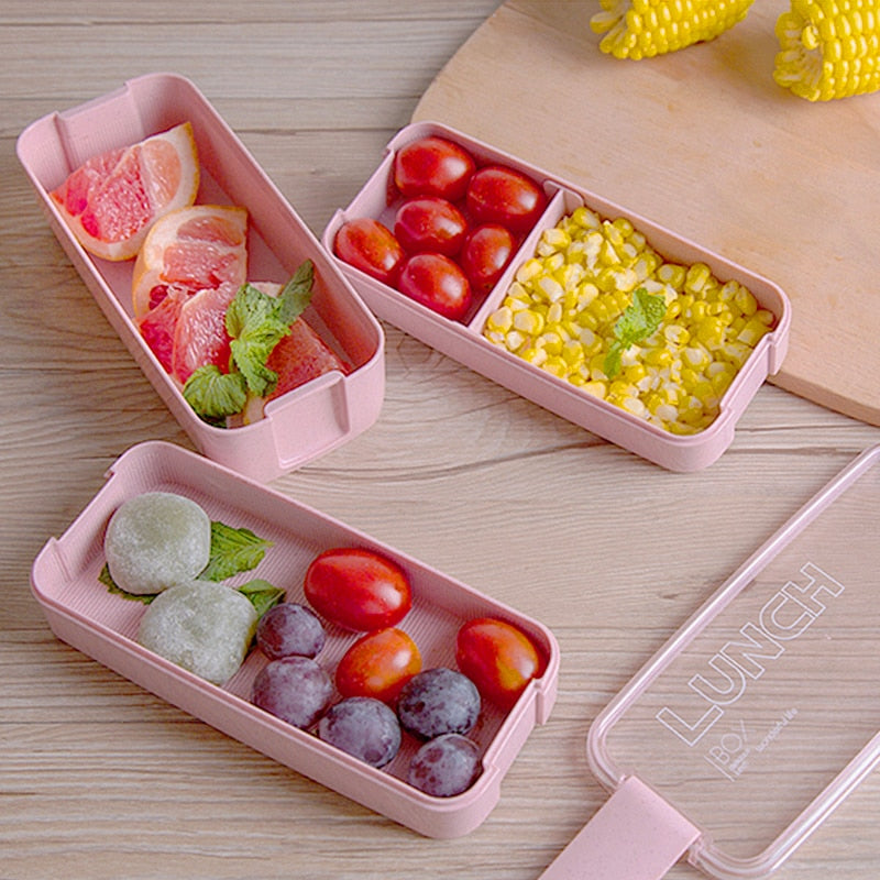Japanese Lunch Box Wheat Straw Bento Box with Tableware