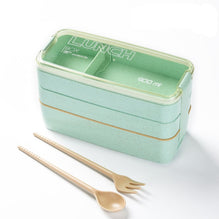 Wheat Straw Microwavable Lunch Box Thermos with Spoon 330ml Green